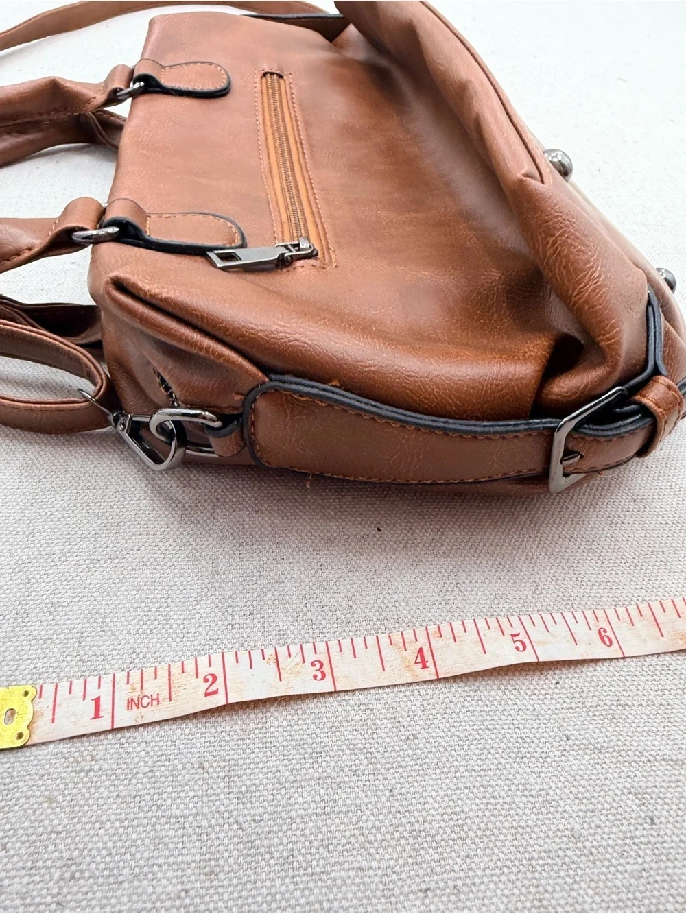 Brown Leatherette Satchel Handbag